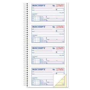 TOPS Spiralbound Money and Rent Receipt Book, Two-Part Carbonless, 4.75 x 2.75, 4 Forms/Sheet, 200 Forms Total
