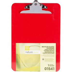 Nature Saver Recycled Plastic Clipboards - 1" Clip Capacity - 8 1/2" x 12" Sheet Size - Heavy Duty - Plastic - Red