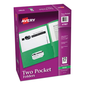 Avery Two-Pocket Folder, 40-Sheet Capacity, 11 x 8.5, Green, 25/Box (AVE47987) View Product Image