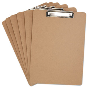 Universal Hardboard Clipboard with Low-Profile Clip, 0.5" Clip Capacity, Holds 8.5 x 11 Sheets, Brown, 6/Pack (UNV05562) View Product Image