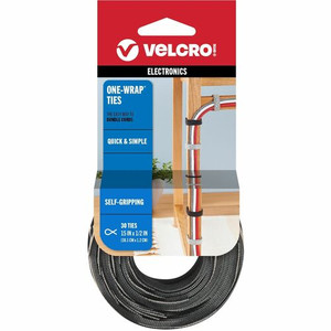 VELCRO ONE-WRAP Thin Ties 15in x 1/2in Ties Gray & Black 30 ct - Cable Tie - Black, Gray - 25 lb Loop Tensile - 15" Length