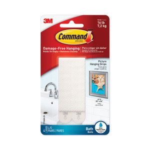 Command Bath Picture Hanging Strips, Large, Removable, Holds Up to 4 lbs per Pair, 0.75 x 3.65, White, 4 Pairs/Pack