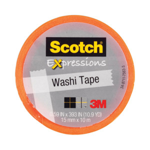 Scotch Expressions Washi Tape, 1.25" Core, 0.59" x 32.75 ft, Orange