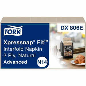 TORK Xpressnap Fit Natural Dispenser Napkin N14 - 2 Ply - Interfolded - 6.50" Width x 8.39" Length - Natural - Paper, Fiber