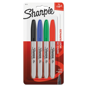 Sharpie Fine Tip Permanent Marker, Fine Bullet Tip, Assorted Colors, 4/Set