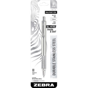 Zebra 7 Series F-701 Retractable Ballpoint Pen - 0.7 mm Fine Pen Point - Refillable - Retractable - Black Ink - Stainless Steel Barrel
