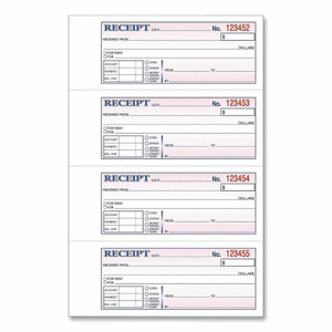 Adams Money/Rent Receipt Book, Two-Part Carbonless, 7.13 x 2.75, 200 Forms Total