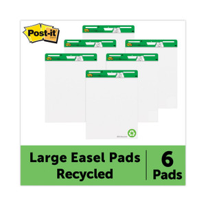 Post-it Easel Pads Super Sticky Vertical-Orientation Self-Stick Easel Pad Value Pack, Green Headband, Unruled, 25 x 30, White, 30 Sheets, 6/Carton