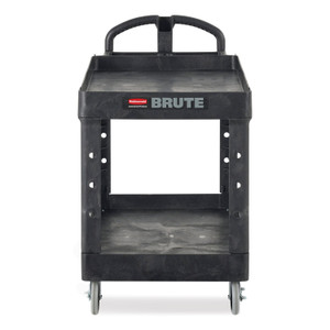 Rubbermaid Commercial Heavy-Duty Utility Cart with Lipped Shelves, Plastic, 2 Shelves, 500 lb Capacity, 25.9" x 45.2" x 32.2", Black (RCP452088BK) View Product Image