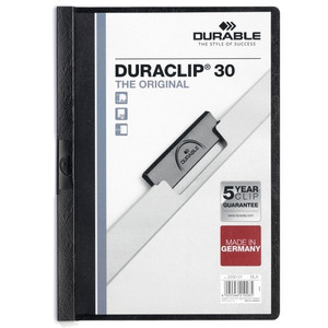 DURABLE DURACLIP Letter Report Cover - 8 1/2" x 11" - 30 Sheets Capacity - Vinyl, Steel - Black