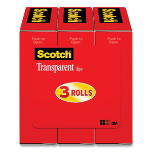 Scotch Transparent Tape, 1" Core, 0.75" x 27.77 yds, Crystal Clear, 3/Pack