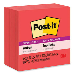 Post-it Notes Super Sticky Self-Stick Notes, 3" x 3", Saffron Red, 90 Sheets/Pad, 5 Pads/Pack