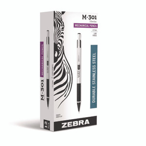 Zebra M-301 Mechanical Pencil, 0.7 mm, HB (#2), Black Lead, Silver/Black Barrel