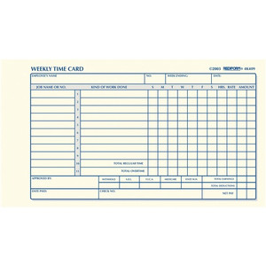 Rediform Weekly Time Cards - 100 Sheet(s) - 1 Part - 7" x 4.25" Sheet Size - White - Manila Sheet(s)