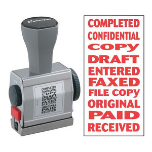 Xstamper 10-In-1 Phrase Stamp - Message Stamp - COMPLETED, CONFIDENTIAL, COPY, DRAFT, ENTERED, FAXED, FILE COPY, ORIGINAL, PAID, RECEIVED - 0.19" Impression Width x 1.50" Impression Length - Red