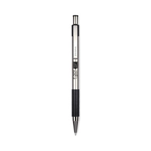 Zebra F-301 Ballpoint Pen, Retractable, Bold 1.6 mm, Black Ink, Stainless Steel/Black Barrel, 12/Pack