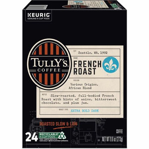 Tully's K-Cup, Pod French Roast, Keurig Single-Serve K-Cup Pods, Dark Roast, 24 Count - Compatible with Keurig Brewer - Regular - Extra Bold Dark - 9.6 oz - 24 K-Cup