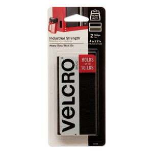 VELCRO Brand Industrial-Strength Heavy-Duty Fasteners, 2" x 4", Black, 2/Pack