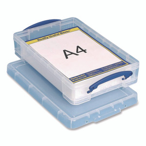 Really Useful Box Snap-Lid Storage Bin, 1.05 gal, 10.25" x 14.5" x 3.37", Clear/Blue