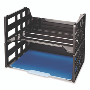 Officemate High Rise Desk Tray, 2 Sections, Letter Size Files, 13.25" x 9" x 10.25", Black, 2/Pack