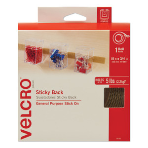 VELCRO Brand Sticky-Back Fasteners with Dispenser, Removable Adhesive, 0.75" x 15 ft, Beige
