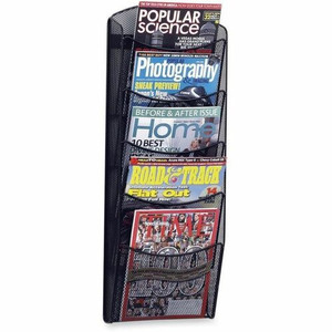 Safco 5-Pocket Onyx Mesh Literature Organizer - 5 Pocket(s) - 28.33" Height x 10.25" Width x 3.50" Depth - Wall Mountable - Powder Coated - Black