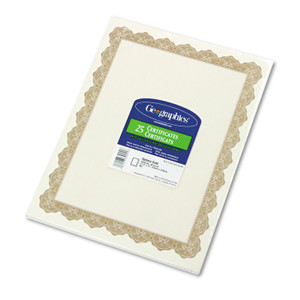 Geographics Parchment Paper Certificates, 8.5 x 11, Optima Gold with White Border, 25/Pack Geographics Parchment Paper Certificates, 8.5 x 11, Optima Gold with White Border, 25/Pack