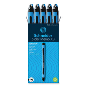 Schneider Slider Memo XB Ballpoint Pen, Stick, Extra-Bold 1.4 mm, Black Ink, Black/Light Blue Barrel, 10/Box (RED150201) View Product Image