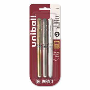 uniball Signo Impact Gel Pen, Stick, Bold 1 mm, Assorted Metallic Ink and Barrel Colors, 3/Pack