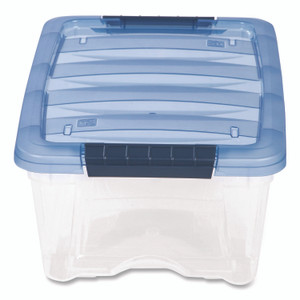 IRIS Stack and Pull Latching Flat Lid Storage Box, 3.23 gal, 10.9" x 16.5" x 6.5", Clear/Translucent Blue