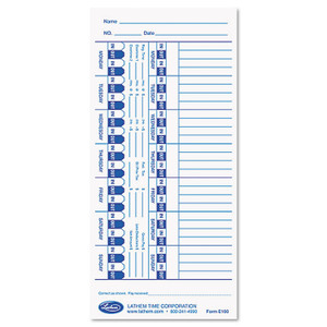 Lathem Time Time Clock Cards for Lathem Time E Series, One Side, 4 x 9, 100/Pack (LTHE100) View Product Image