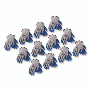 G-Tek GP Latex-Coated Cotton/Polyester Gloves, Large, Gray/Blue, 12 Pairs