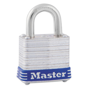 Master Lock Four-Pin Tumbler Lock, Laminated Steel Body, 1.12" Wide, Silver/Blue, 2 Keys (MLK7D) View Product Image