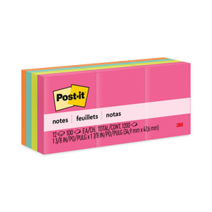Post-it Notes Original Pads in Poptimistic Collection Colors, 1.38" x 1.88", 100 Sheets/Pad, 12 Pads/Pack