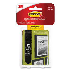 Command Bath Picture Hanging Strips, Large, Removable, Holds Up to 4 lbs per Pair, 0.75 x 3.65, Black, 12 Pairs/Pack