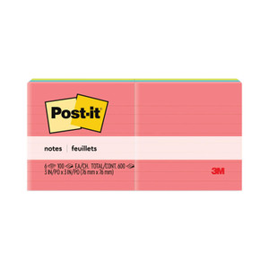 Post-it Notes Original Pads in Poptimistic Collection Colors, Note Ruled, 3" x 3", 100 Sheets/Pad, 6 Pads/Pack (MMM6306AN) View Product Image
