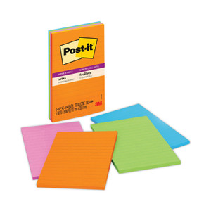 Post-it Notes Super Sticky Pads in Energy Boost Collection Colors, Note Ruled, 5" x 8", 45 Sheets/Pad, 4 Pads/Pack