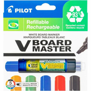 Pilot BeGreen Refillable VBoard Dry-erase Marker - Broad Chisel Marker Point - Refillable - Orange, Green, Blue, Black, Red Ink