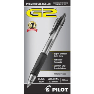 Pilot G2 Premium Gel Roller Retractable Pens - 0.38 mm Ultra Fine Pen Point - Refillable - Retractable - Black Ink - Gel-based - (PIL31277)
