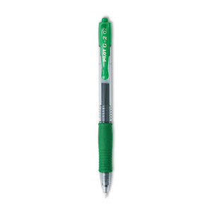 Pilot G2 Premium Gel Pen, Retractable, Fine 0.7 mm, Green Ink, Smoke/Green Barrel, Dozen