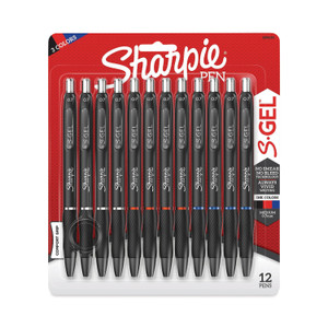 Sharpie S-Gel S-Gel High-Performance Gel Pen, Retractable, Medium 0.7 mm, Assorted Ink Colors, Black Barrel, Dozen