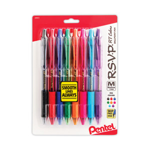 Pentel R.S.V.P. RT Ballpoint Pen, Retractable, Medium 1 mm, Assorted Ink Colors, Clear Barrel, 8/Pack (PENBK93CRBP8M) View Product Image