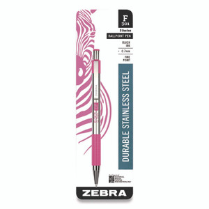 Zebra F-301 Breast Cancer Awareness Ballpoint Pen, Retractable, Fine 0.7 mm, Black Ink, Stainless Steel/Pink Barrel