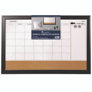 Quartet Magnetic Combination Board Calendar, Monthly Planning/Scheduling, 35" x 23", Tan/White Surface, Black Wood Frame