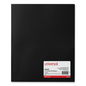 Universal Two-Pocket Plastic Folders, 100-Sheet Capacity, 11 x 8.5, Black, 10/Pack