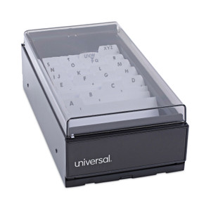 Universal Business Card File, Holds 600 2 x 3.5 Cards, 4.25 x 8.25 x 2.5, Metal/Plastic, Black (UNV10601) View Product Image