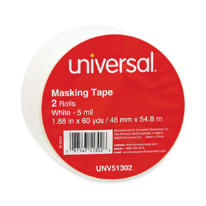 Universal General-Purpose Masking Tape, 3" Core, 48 mm x 54.8 m, Beige, 2/Pack (UNV51302) View Product Image