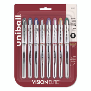 uniball VISION ELITE Hybrid Gel Pen, Stick, Bold 0.8 mm, Assorted Ink and Barrel Colors, 8/Pack
