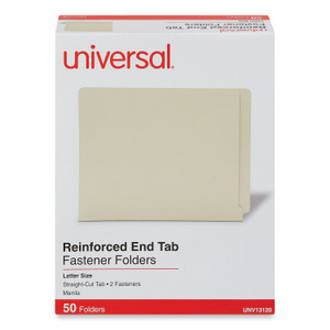 Universal Reinforced End Tab Fastener Folders, 0.75" Expansion, 2 Fasteners, Letter Size, Manila Exterior, 50/Box