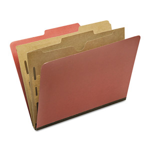 AbilityOne 7530016006979, SKILCRAFT Pocket Classification Folder, 2" Expansion, 2 Dividers, 6 Fasteners, Letter Size, Earth Red, 10/Box